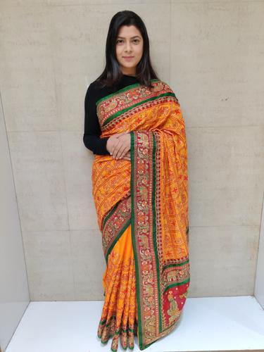 orange color embroidered saree - 17504923 - Very Small Image - 1