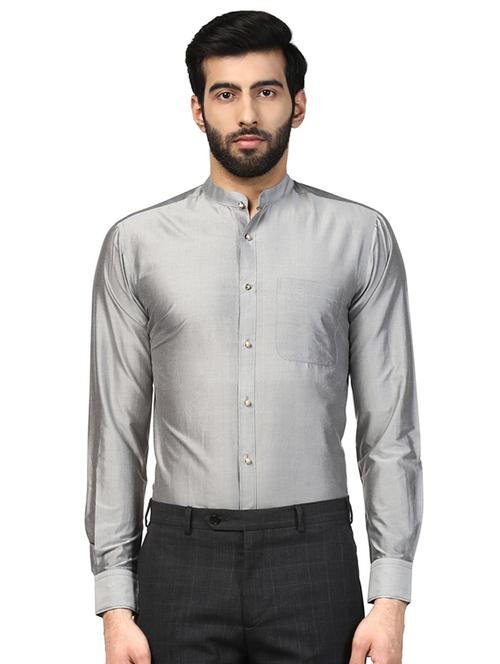 grey solid formal shirt - 17506007 - Very Small Image - 1