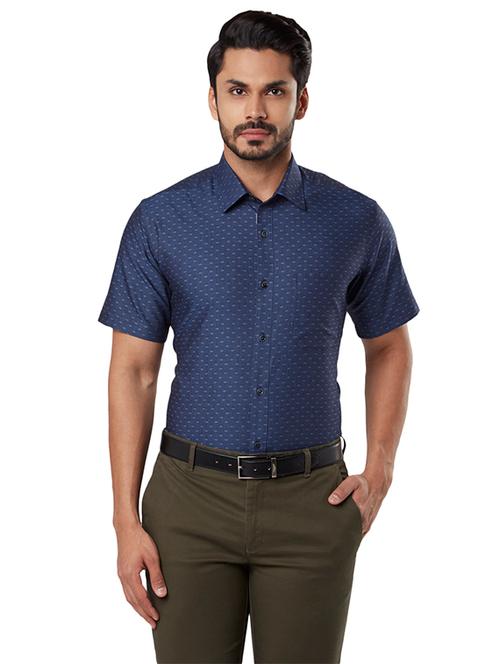 navy blue self design formal shirt - 17506181 - Very Small Image - 1