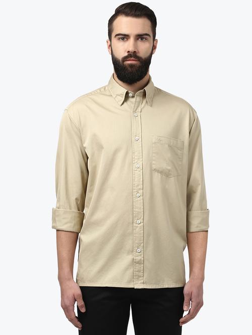 beige solid casual shirt - 17506314 - Very Small Image - 1