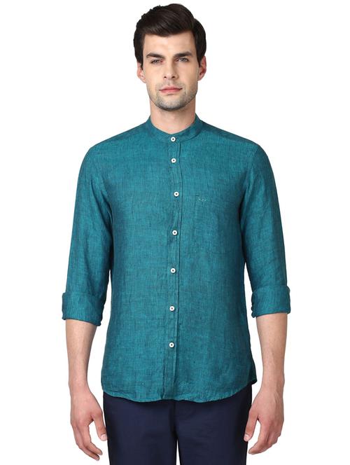 green solid linen casual shirt - 17506403 - Very Small Image - 1