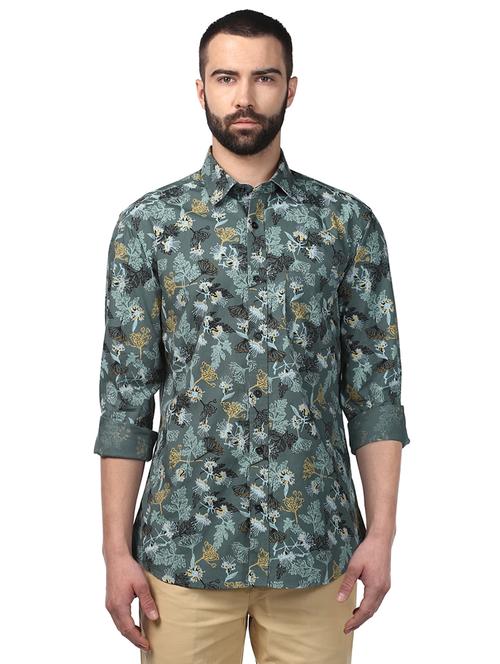 olive green printed casual shirt - 17506467 - Very Small Image - 1
