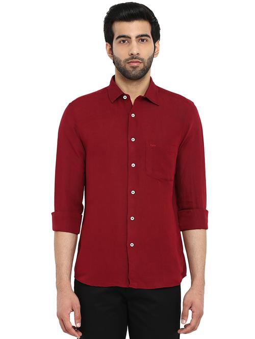 maroon solid linen casual shirt - 17506491 - Very Small Image - 1
