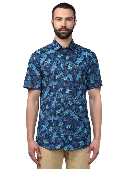 navy blue floral print casual shirt - 17506551 - Very Small Image - 1
