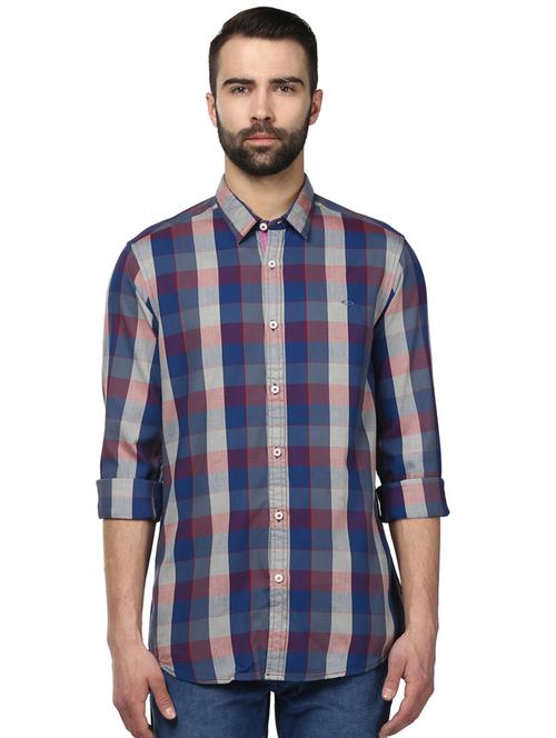 navy blue checkered casual shirt - 17506625 - Very Small Image - 1