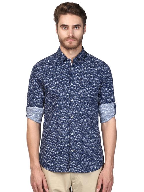 navy blue printed casual shirt - 17506650 - Very Small Image - 1