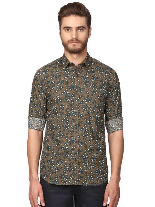 olive green floral print casual shirt - 17506653 - Very Small Image - 1