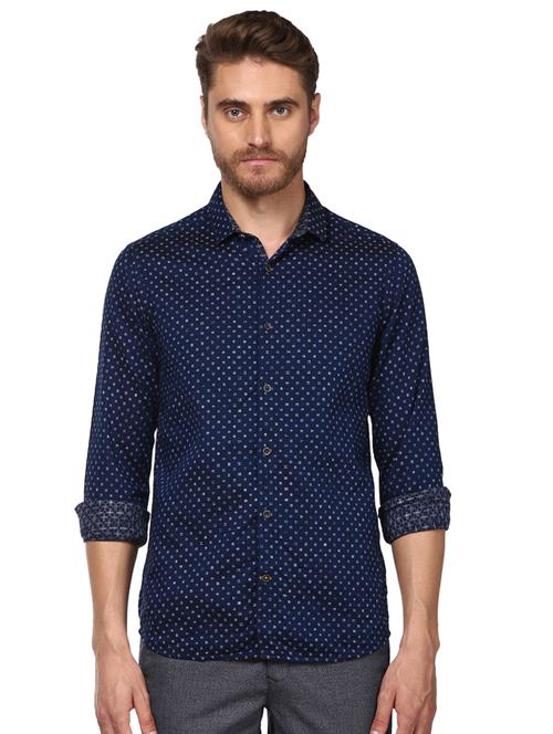 navy blue printed casual shirt - 17506661 - Very Small Image - 1