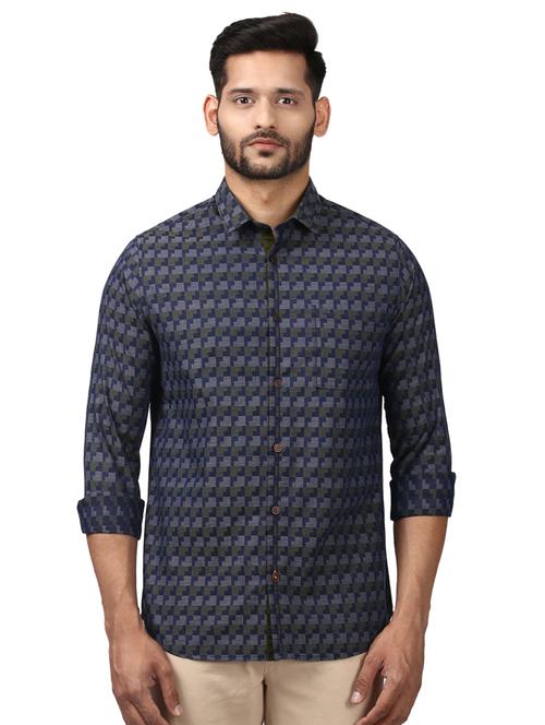 navy blue printed casual shirt - 17506666 - Very Small Image - 1