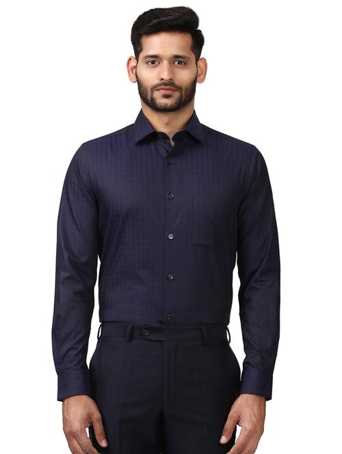 navy blue checkered formal shirt - 17506684 - Very Small Image - 1