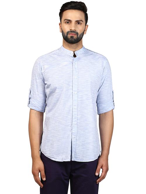 light blue self design casual shirt - 17506903 - Very Small Image - 1