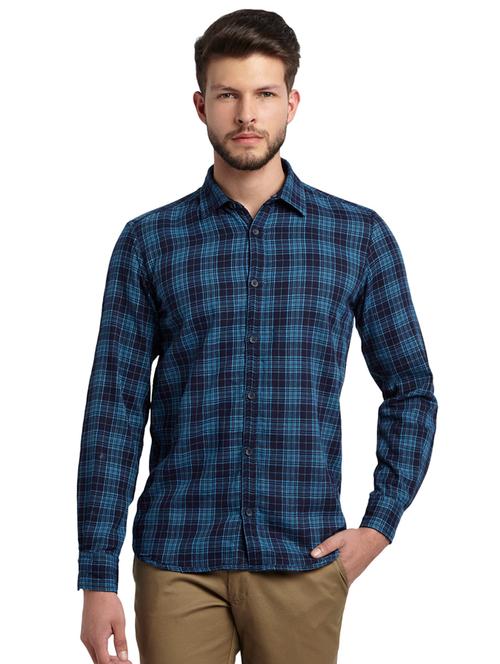 blue checkered casual shirt - 17506965 - Very Small Image - 1