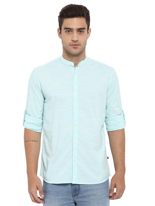 light blue self design casual shirt - 17506971 - Very Small Image - 1