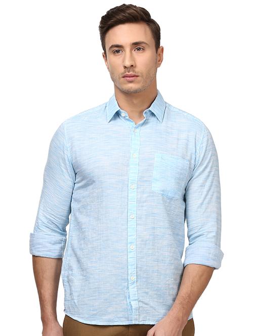 light blue self design casual shirt - 17507164 - Very Small Image - 1