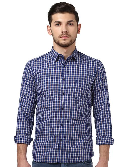 navy blue checkered casual shirt - 17507200 - Very Small Image - 1