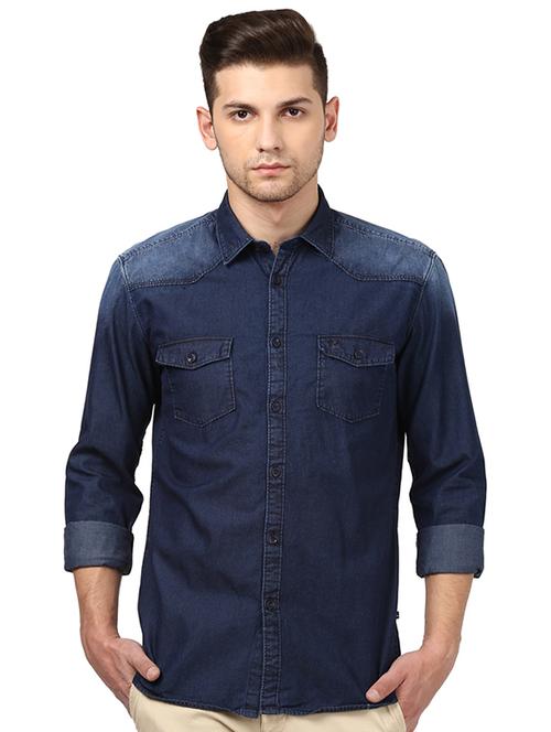 navy blue faded casual shirt - 17507239 - Very Small Image - 1