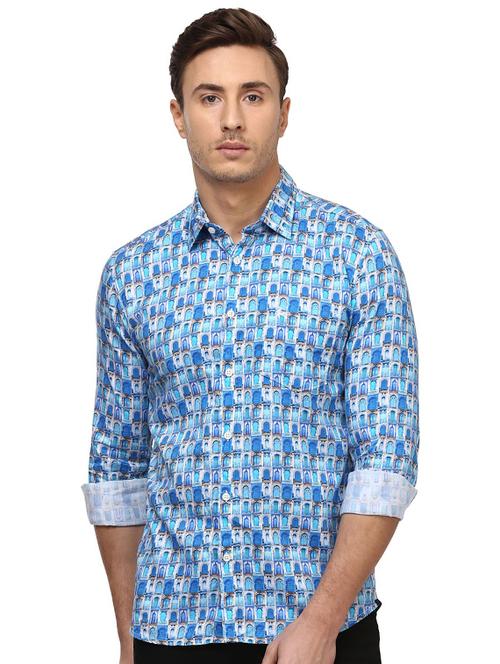 blue printed casual shirt - 17507279 - Very Small Image - 1