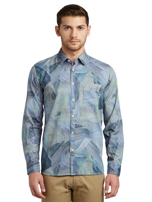 blue printed casual shirt - 17507419 - Very Small Image - 1