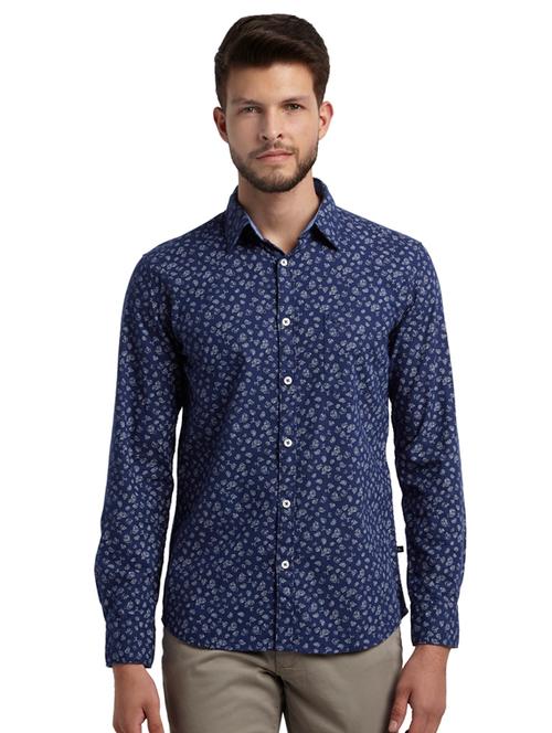 navy blue floral casual shirt - 17507510 - Very Small Image - 1