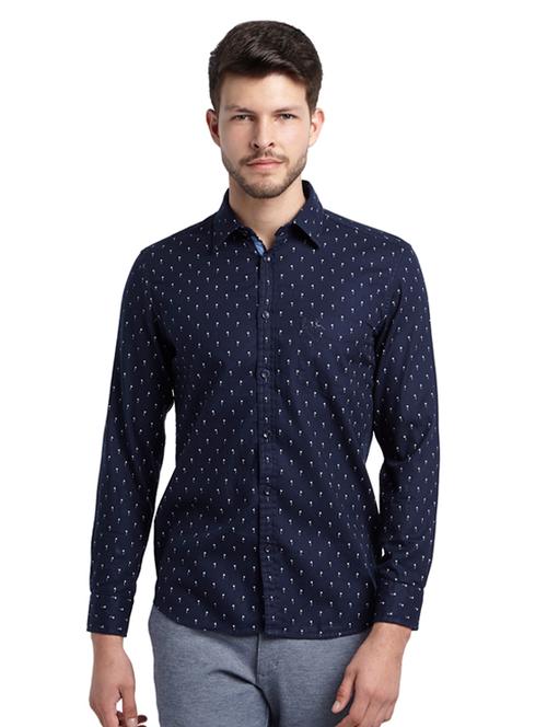 navy blue printed casual shirt - 17507514 - Very Small Image - 1