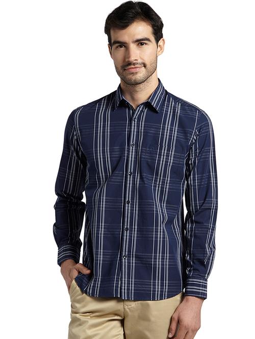 navy blue checkered casual shirt - 17507548 - Very Small Image - 1