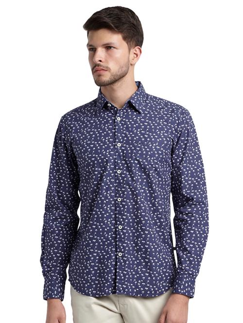 navy blue printed casual shirt - 17507557 - Very Small Image - 1