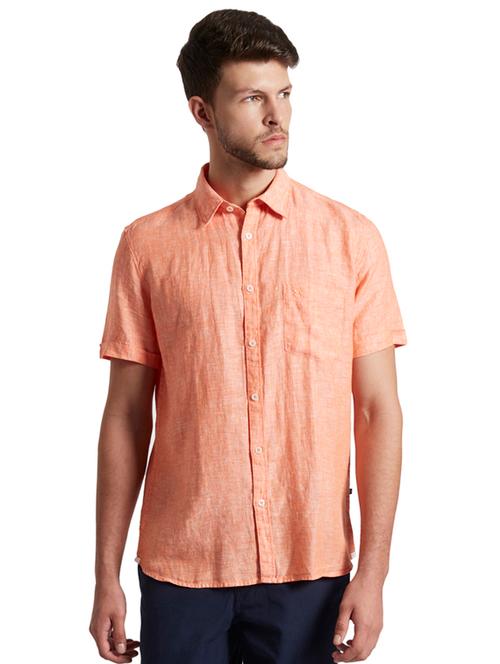 orange solid linen casual shirt - 17507684 - Very Small Image - 1