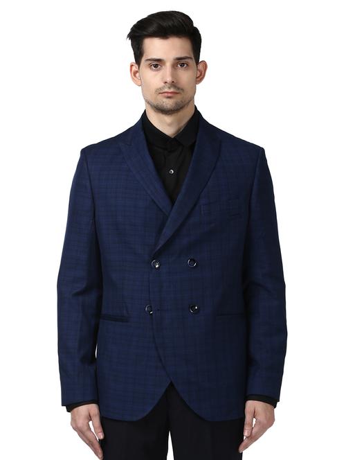 navy blue checkered double breasted formal blazer - 17507766 - Very Small Image - 1