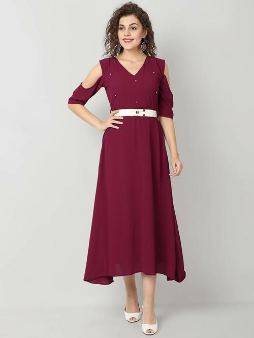 cold shoulder belted a-line dress - 17507981 - Very Small Image - 1