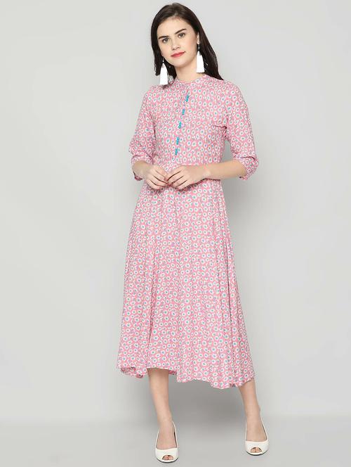 mandarin neck floral fit & flare dress - 17507983 - Very Small Image - 1