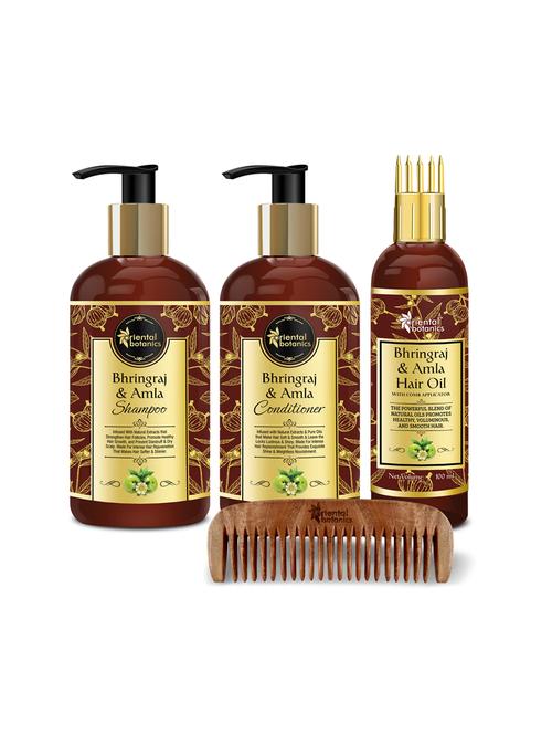 oriental botanics bhringraj & amla hair shampoo 300ml + conditioner 300ml + hair oil 100ml (comb applicator) + neem comb - 17508157 - Very Small Image - 1