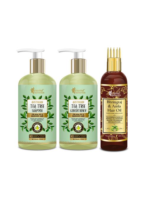 oriental botanics australian tea tree hair shampoo 300ml + conditioner 300ml + bhringraj amla hair oil 100ml (comb applicator) - 17508158 - Very Small Image - 1