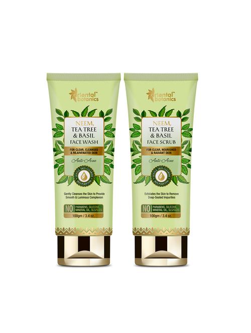 oriental botanics neem, tea tree and basil anti acne face wash + face scrub (100g each) - 17508391 - Very Small Image - 1