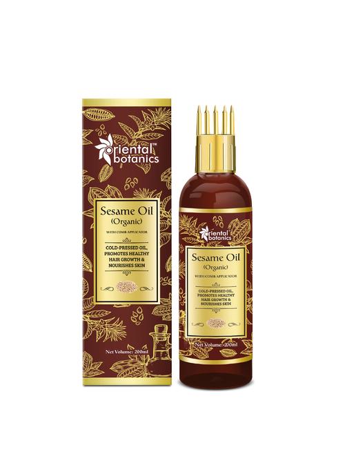 oriental botanics sesame oil 200ml for hair and skin care - with comb applicator - pure oil with no mineral oil, silicones - 17508480 - Very Small Image - 1