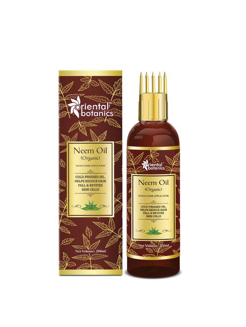 oriental botanics organic neem oil 200ml for hair and skin care - with comb applicator - pure oil with no mineral oil, silicones - 17508481 - Very Small Image - 1