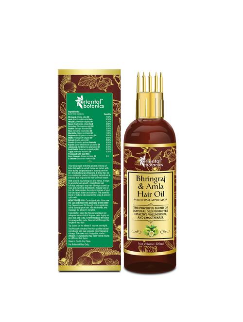 oriental botanics bhringraj & amla hair oil with comb applicator, 200ml - promotes healthy, voluminous & smooth hair - 17508483 - Very Small Image - 1