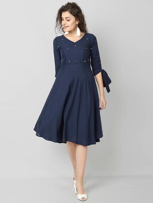 tie knot sleeved fit & flare dress - 17508525 - Very Small Image - 1