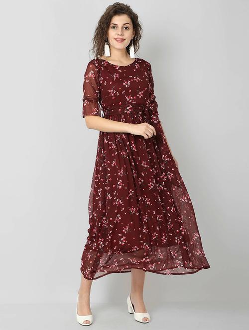 tie front floral fit & flare dress - 17508526 - Very Small Image - 1