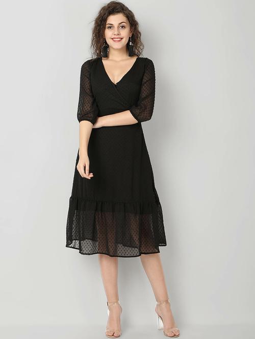 frill hem dobby wrap dress - 17508533 - Very Small Image - 1