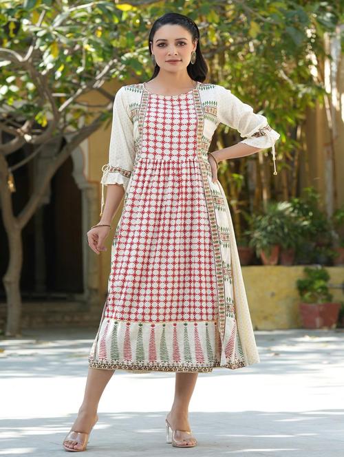 printed layered ethnic dress with face mask - 17509488 - Very Small Image - 1