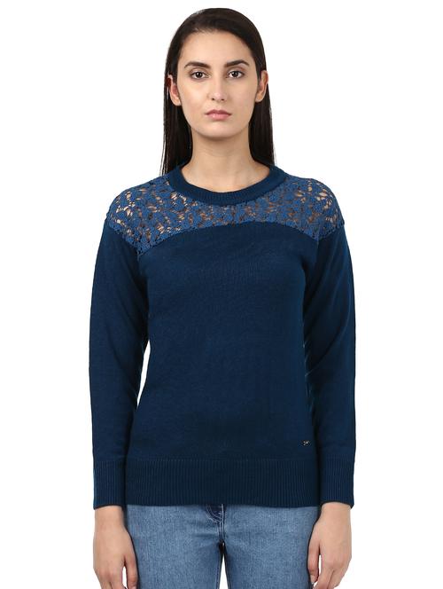 round neck mesh panel pullover - 17509635 - Very Small Image - 1