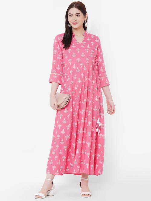 pink rayon angrakha kurta - 17509639 - Very Small Image - 1