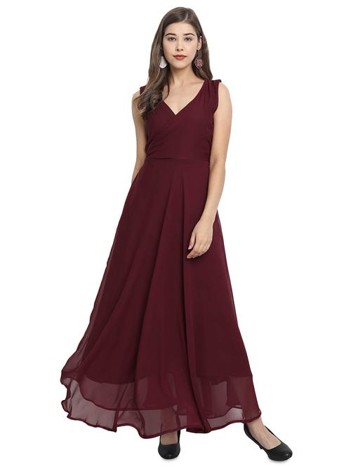 v-neck solid fit & flare dress - 17510707 - Very Small Image - 1