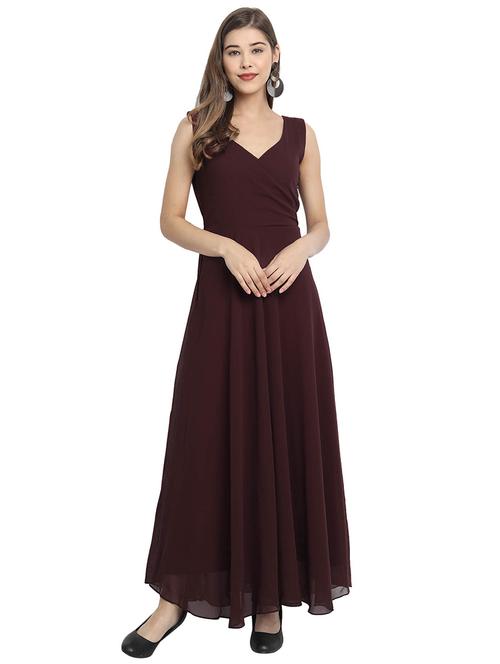 overlap neck solid fit & flare dress - 17510708 - Very Small Image - 1
