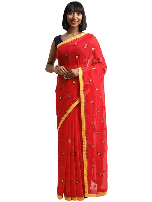 floral motifs embroidered saree with blouse - 17511298 - Very Small Image - 1