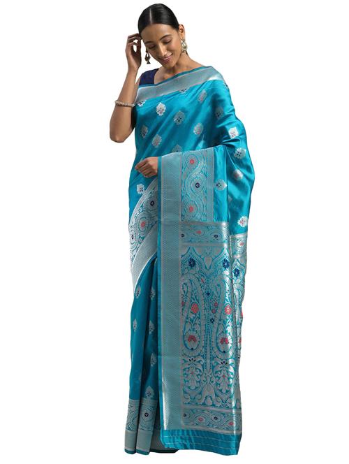 ethnic motifs woven saree with blouse - 17511326 - Very Small Image - 1