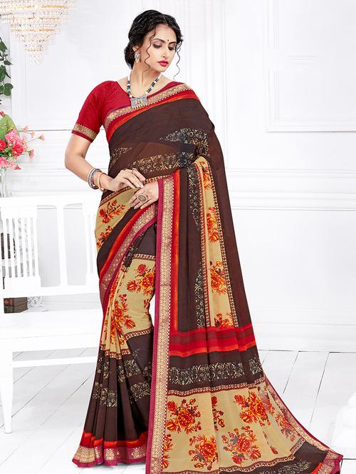 lace detailed printed saree - 17511386 - Very Small Image - 1