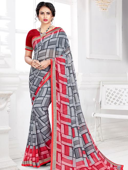 lace detailed printed saree - 17511388 - Very Small Image - 1