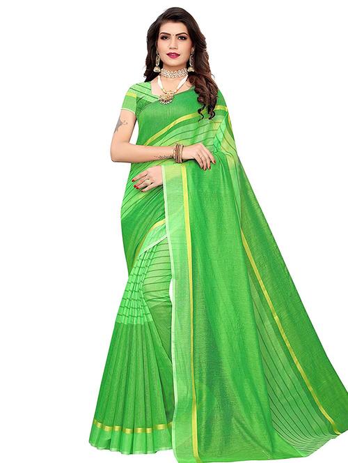 women's stripes green colored saree with blouse - 17511752 - Very Small Image - 1