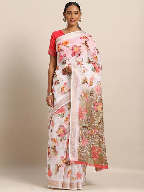 floral printed saree with blouse - 17511828 - Very Small Image - 1